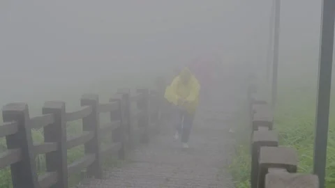 Hikers in mountain mist Stock-Footage 347486590