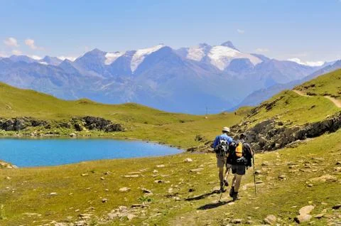 Hikers in mountain Stock Photos