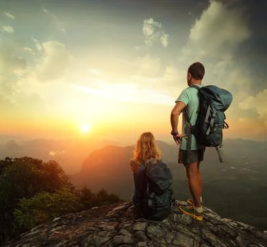 Hikers on the mountain Stock Photos