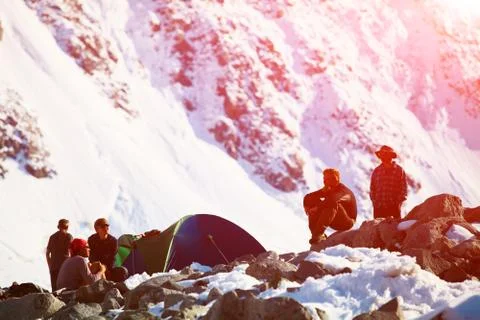 Hikers in the mountains Stock Photos