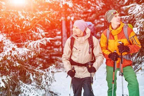 Hikers in the mountains Stock Photos