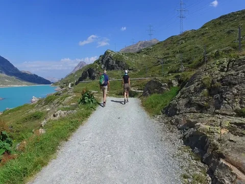 Hikers on pathway - Trekking in mountain Stock Footage 78344050