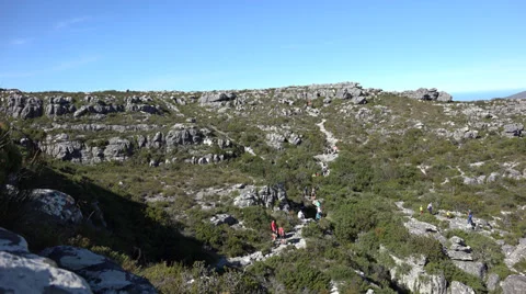Hikers at the plateau of Table Mountain Stock Footage 39302215