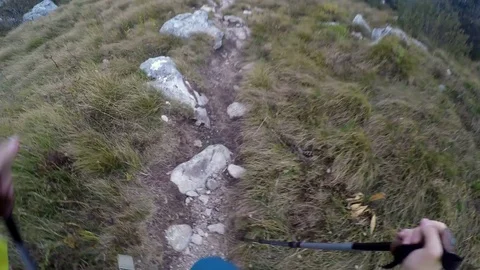 Hiker's point of view walking on mountain trail Stock Footage 82454294
