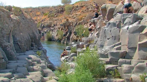 Hikers at pool 02 Stock Footage 89480880