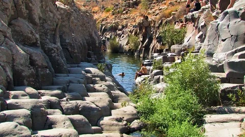 Hikers at pool 03 Stock Footage 89480851