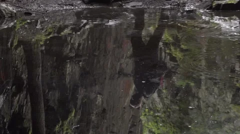 A hikers reflection in the water slowmotion Stock Footage