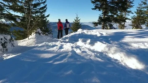 Hikers resting. snow winter landscape. sports recreation activity. holiday Video stock 80319661