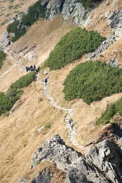 Hikers on a Switchback Mountain Trail Stock Photos