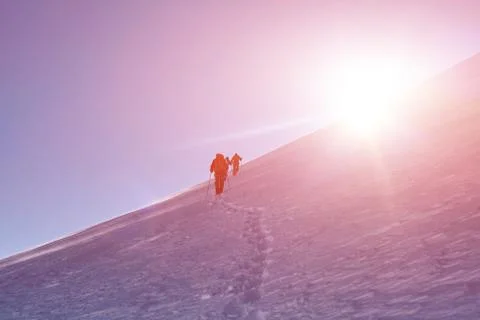 Hikers at the top of a pass Stock Photos