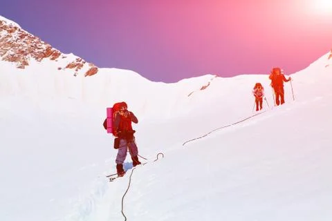 Hikers at the top of a pass Stock Photos