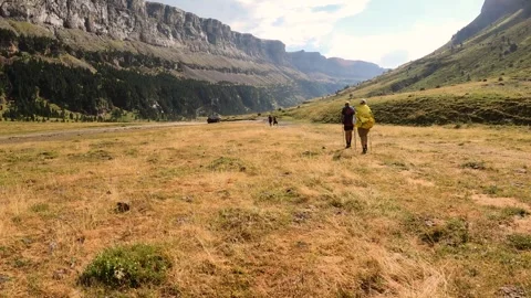 Hikers walking down trail in Ordesa natural park, Spain Stock-Footage 252081247
