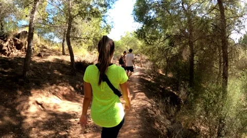 Hikers walking in group at mountain forests and pathways 스톡 동영상 142593697