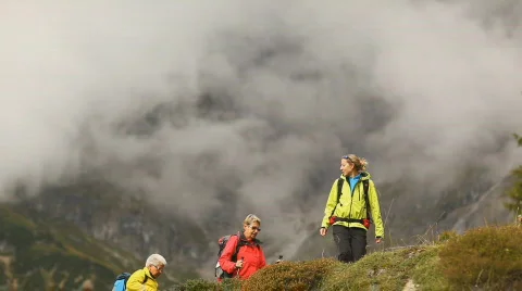 Hikers walking towards camera Stock Footage 520293