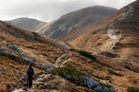 Hikers on a Winding Mountain Path Stock Photos