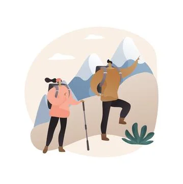 Hiking abstract concept vector illustration. Illustrazione stock