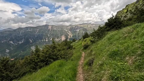 Hiking Along a Mountain Path in Tzoumerka National Park Greece Stock Footage 345341504