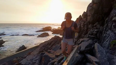 Hiking along the ocean Stock Footage 71610254