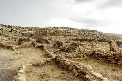 Hiking and Exploring Chaco Canyon's Historic Desert Landscape Stock Photos