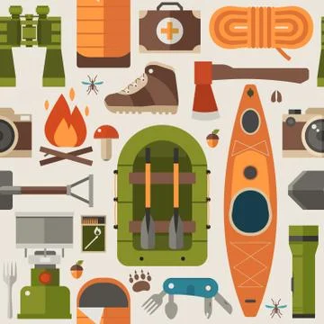 Hiking and Rafting Seamless Pattern Stock Illustration