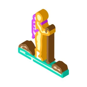 Hiking backpack and walking stick isometric icon vector illustration イラスト素材