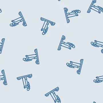 Hiking backpack and walking stick line vector seamless pattern Stock Illustration