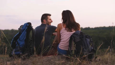 Hiking with backpacks Stock Footage 94412374