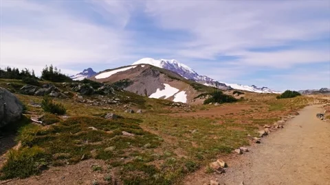 Hiking the Berkeley Park Trail with Views of Mount Rainier National Park in Summ Stock Footage 332087000