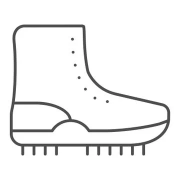 Hiking boot with crampons thin line icon. Footwear vector illustration isolated Stock Illustration