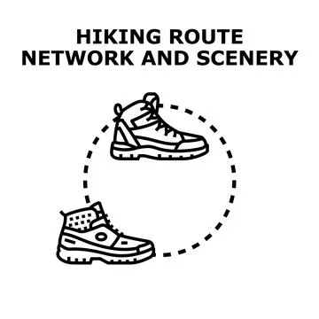 Hiking boot exploring mountain scenery route network concept Stock Illustration