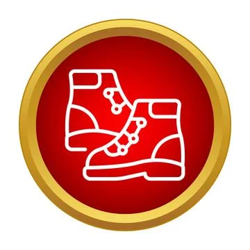 Hiking boots icon with red circle and gold frame 스톡 일러스트