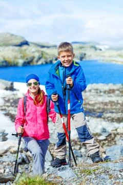 Hiking boy in the mountains Stock-Fotos