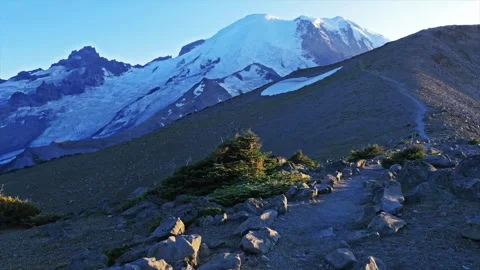Hiking the Burroughs Mountain Trail in Mount Rainier National Park with Stunning Stock Footage 332089479