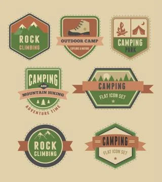 Hiking, camp badges - set of icons and elements Stock Illustration