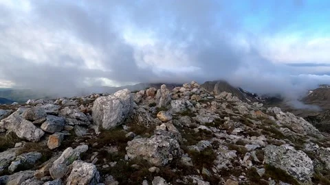 Hiking on a cloudy day in the Pyrenees Mountains (Catalonia, Ulldeter, Spain) Stock Footage 134624982