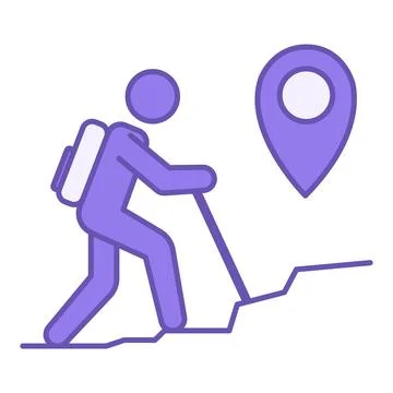Hiking Colored Icon. Vector Icon. Tourist with Backpack Climbing to the Top.. Stockillustratie