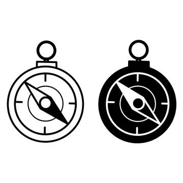 Hiking Compass Icons. Vector Black and White Icons Camping Navigation Device Stock Illustration