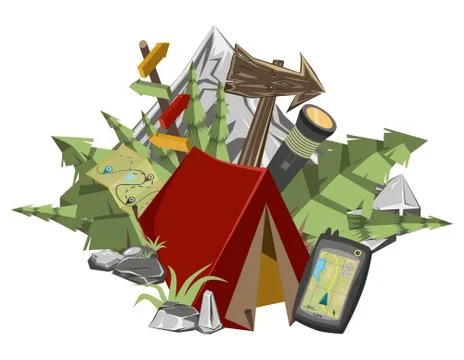 Hiking composition in isometric elments Stock Illustration