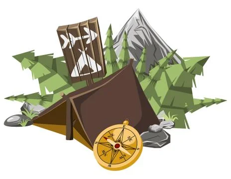Hiking composition in isometric elments Stock Illustration