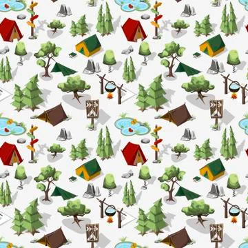 Hiking composition in isometric elments Stock Illustration