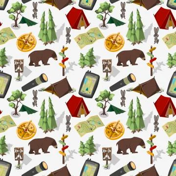 Hiking composition in isometric elments Stock Illustration