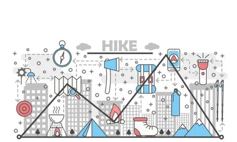 Hiking concept vector flat line art illustration イラスト素材