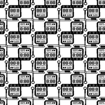 Hiking digital clock pattern seamless vector Stock Illustration