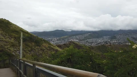 Hiking Down Mountain Trail with Ocean Views Video stock 155363190