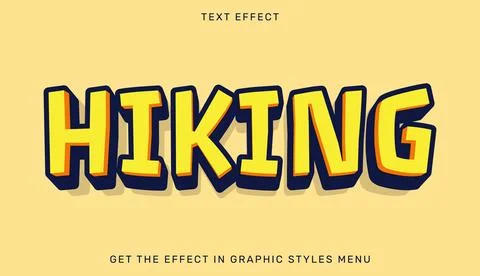 Hiking editable text effect in 3d style Stock Illustration