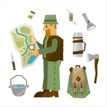 Hiking Equipment Vector Illustration Set Stock Illustration
