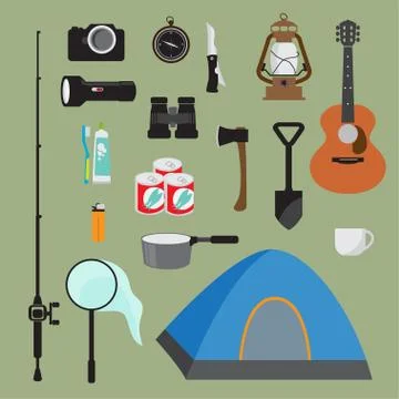 Hiking equipment vector set. Stock Illustration