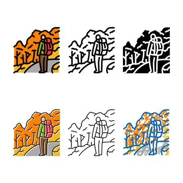 Hiking fall foliage autumn types color icon vector Stock Illustration