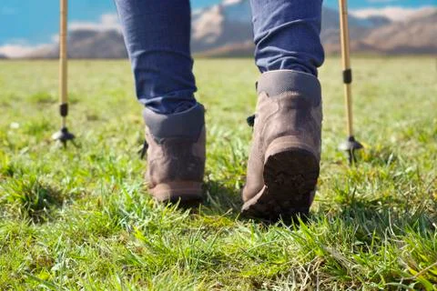 Hiking in a field Foto stock
