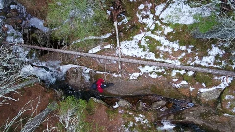 Hiking in forest at winter 動画素材 105850010